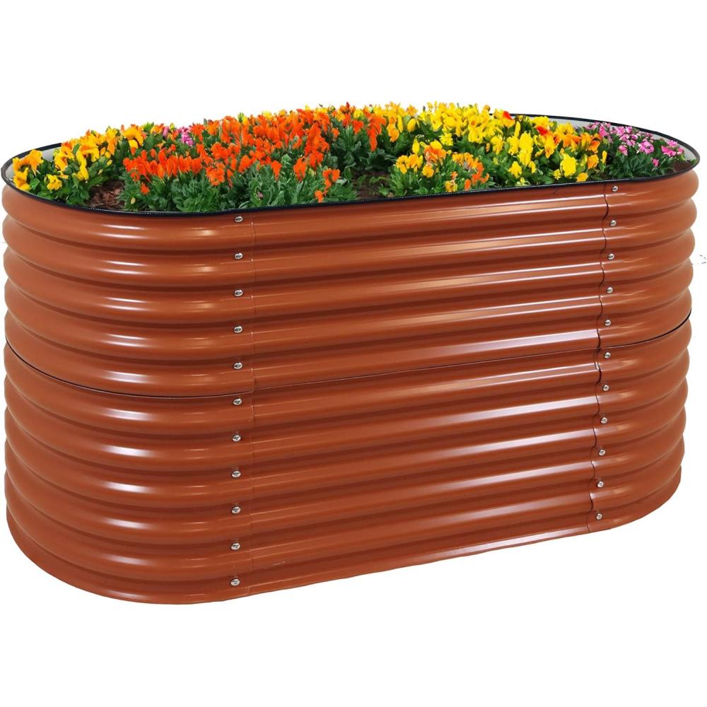 image:imageSunnydaze 79Inch Oval Raised Garden Bed  Stackable Steel Vegetable Flower Bed Planter Kit with Rubber Edge Trim  GreenBrown
