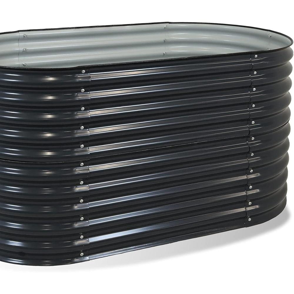 image:imageSunnydaze 79Inch Oval Raised Garden Bed  Stackable Steel Vegetable Flower Bed Planter Kit with Rubber Edge Trim  GreenDark Gray