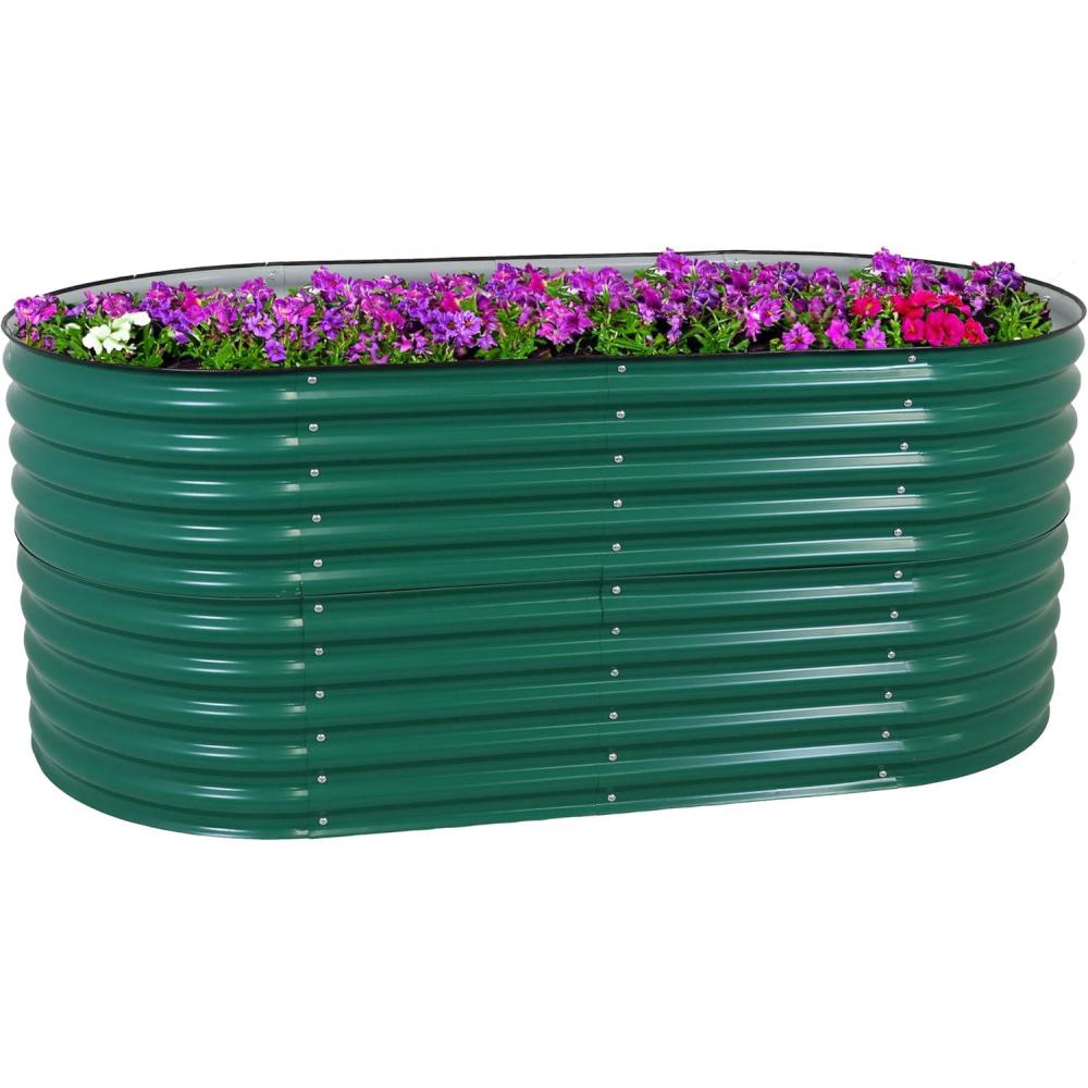 image:imageSunnydaze 79Inch Oval Raised Garden Bed  Stackable Steel Vegetable Flower Bed Planter Kit with Rubber Edge Trim  GreenGreen