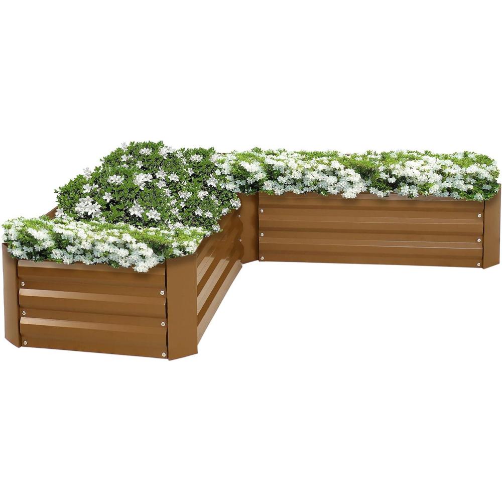 image:imageSunnydaze Galvanized Raised Garden Bed Kit 5x5x1 ft Outdoor Raised Garden Bed Metal Planter Box for Vegetables Flowers Herbs Dark Gray LShapedBrown