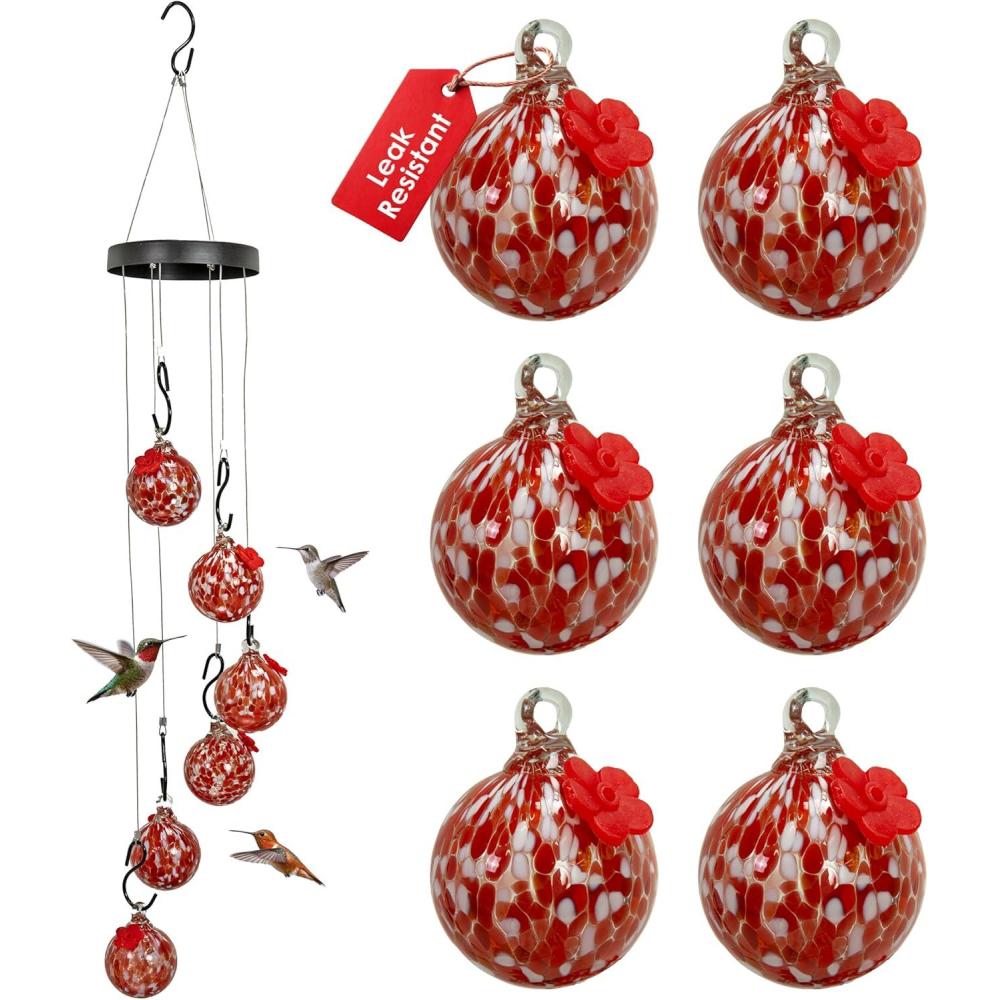 image:imageSunnydaze HandBlown Glass Hummingbird Feeder Balls Set of 6 Hanging Hummingbird Feeders with 6 Ports 30 oz Capacity Bee Proof Feeder for Outdoors Leak Proof and Easy to Clean