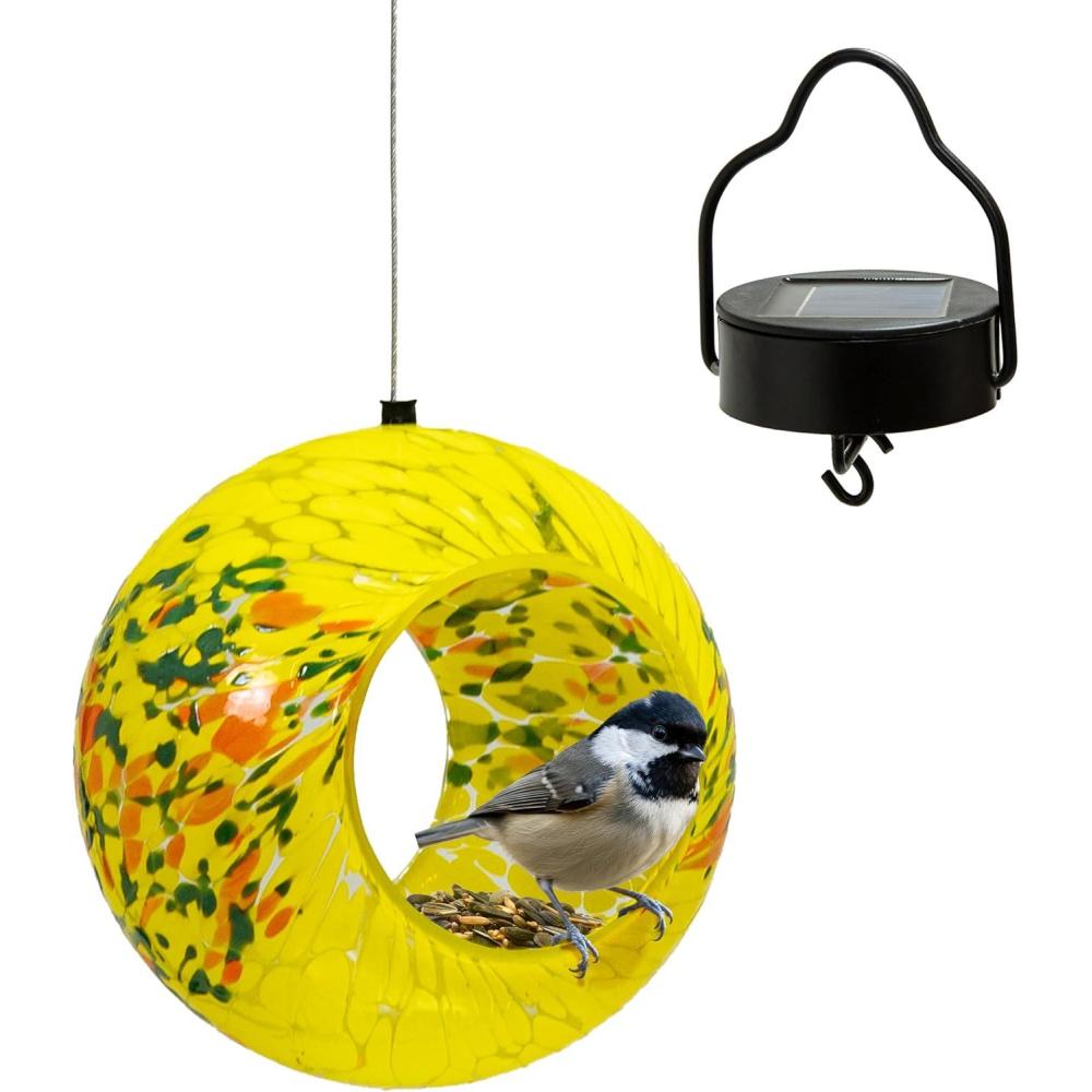 image:imageSunnydaze Hanging Solar FlyThrough Glass Bird Feeder  6 Outdoor Bird Feeder with Solar Light  Bright Summer BurstSummer Burst