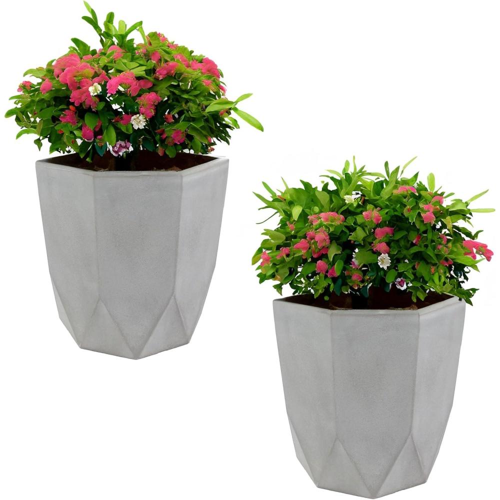 image:imageSunnydaze Modern Faceted 1475 Polyresin Geometric Planter  Flower Pot for Indoor or Outdoor Use  Light Gray  Set of 42