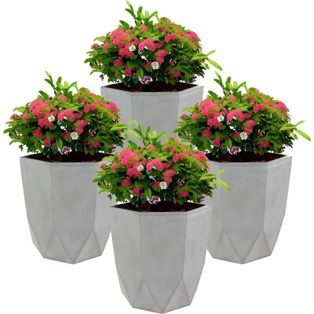 image:imageSunnydaze Modern Faceted 1475 Polyresin Geometric Planter Flower Pot for Indoor or Outdoor Use Light Gray Set of 44