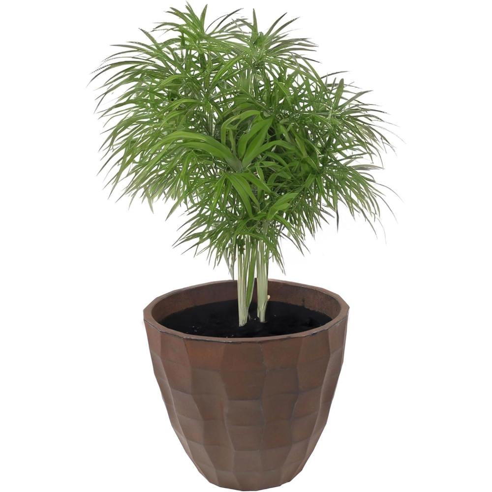 image:imageSunnydaze Pebbled Polyresin Round Outdoor Planter  1575 Flower Pot for Indoor or Outdoor Use  Dark Brown  Set of 41