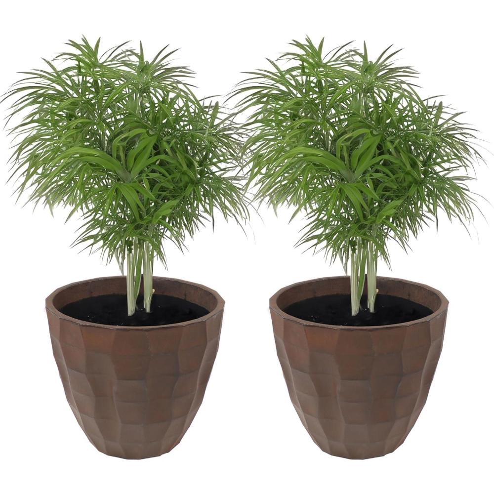 image:imageSunnydaze Pebbled Polyresin Round Outdoor Planter  1575 Flower Pot for Indoor or Outdoor Use  Dark Brown  Set of 42