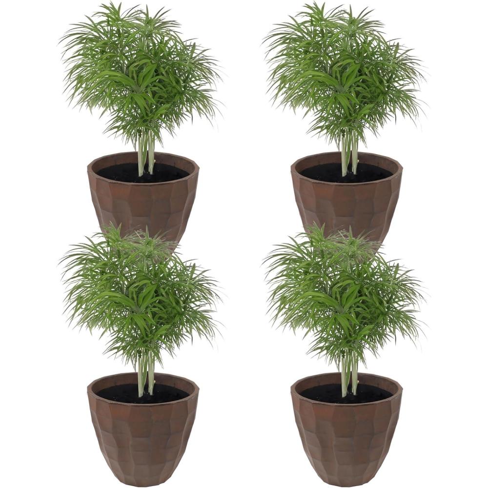 image:imageSunnydaze Pebbled Polyresin Round Outdoor Planter  1575 Flower Pot for Indoor or Outdoor Use  Dark Brown  Set of 44