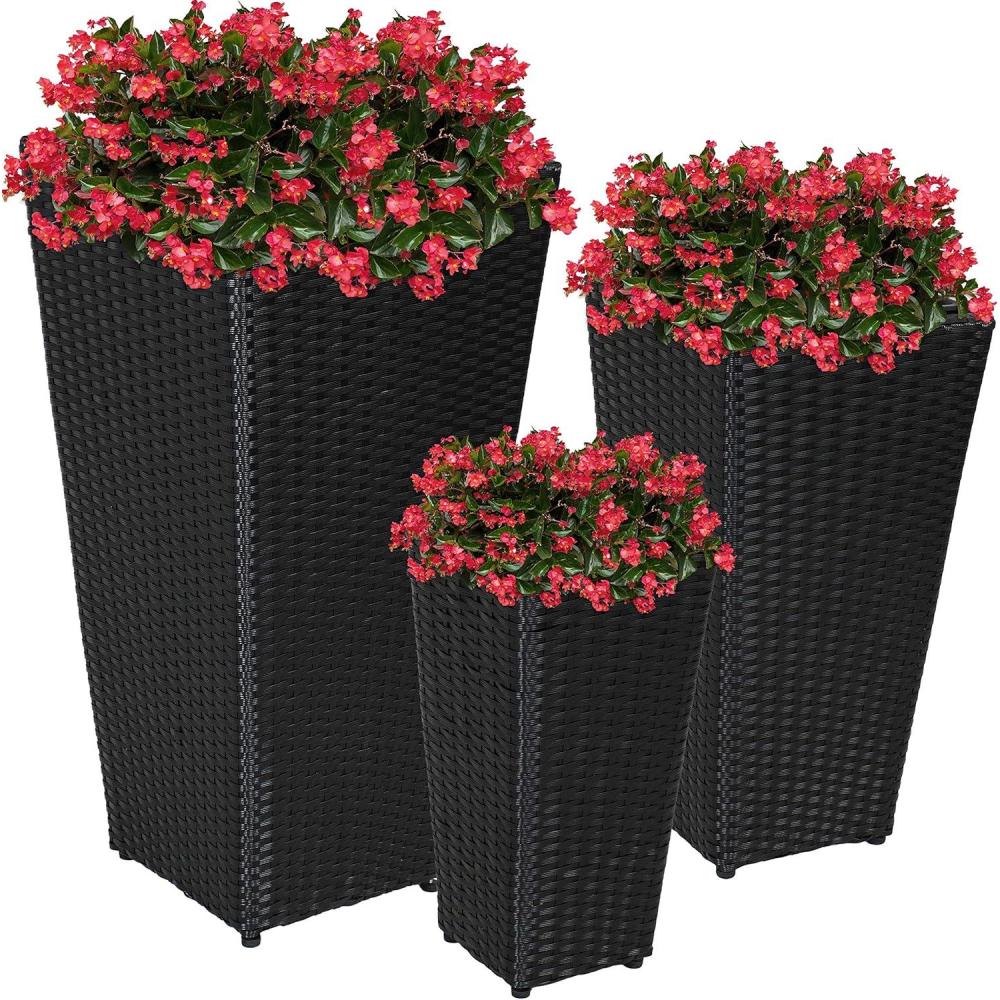 image:imageSunnydaze Square Tall Wicker Outdoor Planter Set of 3 Polyrattan Large Outdoor Planters for Porch Patio or Garden 9 115 1475 Tall Plant Pots BrownBlack