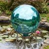 Sunnydaze 10-Inch Glass Gazing Ball for Garden Enthusiasts – Outdoor Gazing Globe for Outside Yard Decor – Aqua – Stainless Steel Finish(Aqua)
