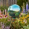 Sunnydaze 10-Inch Glass Gazing Ball for Garden Enthusiasts – Outdoor Gazing Globe for Outside Yard Decor – Aqua – Stainless Steel Finish(Aqua)