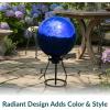 Sunnydaze 10-Inch Glass Gazing Ball for Garden Enthusiasts – Outdoor Gazing Globe for Outside Yard Decor – Aqua – Stainless Steel Finish(Blue)