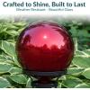 Sunnydaze 10-Inch Glass Gazing Ball for Garden Enthusiasts – Outdoor Gazing Globe for Outside Yard Decor – Aqua – Stainless Steel Finish(Red)