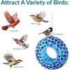 Sunnydaze 10-Inch Glass Mosaic Hanging Bird Feeder for Outdoors – Fly-Through Glass Bird Feeder for Cardinals, Jays, Finches and More – Pearl Pink Flower(Blue Mosaic)