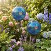Sunnydaze 10-Inch Solar Gazing Ball for Garden – Outdoor Glass Gazing Garden Globe for Outside Decoration – Pearl Pink(Deep Ocean Swirl)