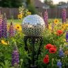Sunnydaze 10-Inch Solar Gazing Ball for Garden – Outdoor Glass Gazing Garden Globe for Outside Decoration – Pearl Pink(Mirrored Diamond)