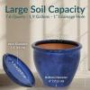 Sunnydaze 12″ Round Ceramic Planter Set with Saucers – Set of 2 – UV- and Frost-Resistant – Imperial Blue(Imperial Blue)