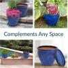 Sunnydaze 12″ Round Ceramic Planter Set with Saucers – Set of 2 – UV- and Frost-Resistant – Imperial Blue(Imperial Blue)