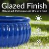 Sunnydaze 14.5″ Round Ribbed Ceramic Planter Bowl – Indoor or Outdoor Plant Pot with Drainage Hole – Imperial Blue Glazed Finish