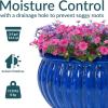 Sunnydaze 14.5″ Round Ribbed Ceramic Planter Bowl – Indoor or Outdoor Plant Pot with Drainage Hole – Imperial Blue Glazed Finish