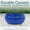 Sunnydaze 14.5″ Round Ribbed Ceramic Planter Bowl – Indoor or Outdoor Plant Pot with Drainage Hole – Imperial Blue Glazed Finish
