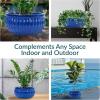 Sunnydaze 14.5″ Round Ribbed Ceramic Planter Bowl – Indoor or Outdoor Plant Pot with Drainage Hole – Imperial Blue Glazed Finish