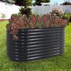 Sunnydaze 79-Inch Oval Raised Garden Bed – Stackable Steel Vegetable Flower Bed Planter Kit with Rubber Edge Trim – Green(Dark Gray)