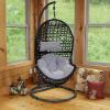Sunnydaze Cordelia Hanging Egg Chair with Steel Stand Set, Resin Wicker, Large Basket Design, Outdoor Use, Includes Cushion
