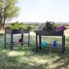 Sunnydaze Galvanized Steel Raised Garden Bed – Set of 2 Elevated Planter Boxes – Individual or Connected Use – Features Lower Storage Shelf – Brown(Dark Gray)