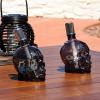 Sunnydaze Grinning Skull Glass Tabletop Torches – Outdoor Patio Lighting – Includes Wicks and Attached Snuffers – Set of 16 Refillable Torches – Clear(Black)