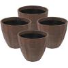Sunnydaze Pebbled Polyresin Round Outdoor Planter – 15.75″ Flower Pot for Indoor or Outdoor Use – Dark Brown – Set of 4(4)