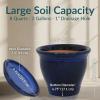 Sunnydaze Round Ceramic Planter Set with Saucers – Set of 2 – UV- and Frost-Resistant – Imperial Blue – 11” Studio Planter