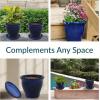 Sunnydaze Round Ceramic Planter Set with Saucers – Set of 2 – UV- and Frost-Resistant – Imperial Blue – 11” Studio Planter
