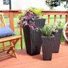 Sunnydaze Square Tall Wicker Outdoor Planter Set of 3 – Polyrattan Large Outdoor Planters for Porch, Patio or Garden – 9″, 11.5″, 14.75″ Tall Plant Pots – Brown(Black)