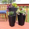 Sunnydaze Square Tall Wicker Outdoor Planter Set of 3 – Polyrattan Large Outdoor Planters for Porch, Patio or Garden – 9″, 11.5″, 14.75″ Tall Plant Pots – Brown(Black)