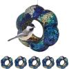 Sunnydaze 10-Inch Glass Mosaic Hanging Bird Feeder for Outdoors – Fly-Through Glass Bird Feeder for Cardinals, Jays, Finches and More – Indigo Flower Mosaic – Set of 6