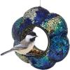 Sunnydaze 10-Inch Glass Mosaic Hanging Bird Feeder for Outdoors – Fly-Through Glass Bird Feeder for Cardinals, Jays, Finches and More – Pearl Pink Flower(Indigo Flower Mosaic)