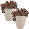 Sunnydaze 15.5-Inch Walter Large Plant Pot – Polyresin Round Outdoor Planter with Drillable Drainage Hole – 2 Pack – Antique White(2)