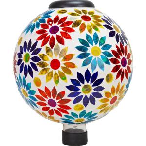 Sunnydaze 10-Inch Solar Gazing Ball for Garden – Outdoor Glass Gazing Garden Globe for Outside Decoration – Pearl Pink(Midsummer Dahlias)