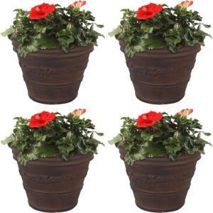 Sunnydaze 13-Inch Laurel Large Plant Pot – Polyresin Round Outdoor Planter with Drillable Drainage Holes – 2 Pack – Rust(4)