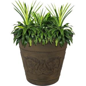 Sunnydaze 19.5-Inch Arabella Large Plastic Pot for Plants – Outdoor Double-Walled Polyresin Large Plastic Planter with Drillable Drainage Holes – Antique White – 4-Pack(Sable)