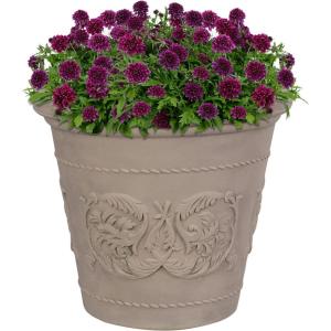 Sunnydaze 19.5-Inch Arabella Large Plastic Pot for Plants – Outdoor Double-Walled Polyresin Large Plastic Planter with Drillable Drainage Holes – Antique White – 4-Pack(Beige)