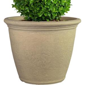 Sunnydaze 24-Inch Anjelica Large Plastic Pot for Plants – Outdoor Double-Walled Large Plastic Planter with Drillable Drainage Holes – Matte Black – 2pk(Beige)