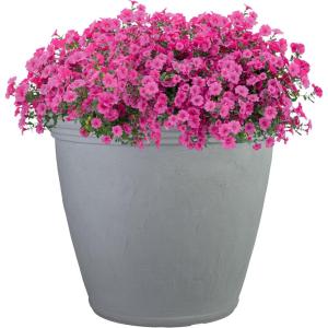 Sunnydaze 24-Inch Anjelica Large Plastic Pot for Plants – Outdoor Double-Walled Large Plastic Planter with Drillable Drainage Holes – Matte Black – 2pk(Light Gray)