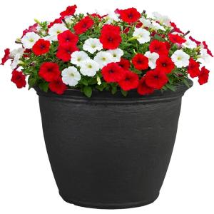 Sunnydaze 24-Inch Anjelica Large Plastic Pot for Plants – Outdoor Double-Walled Large Plastic Planter with Drillable Drainage Holes – Matte Black – 2pk(Matte Black)