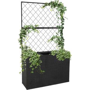 Sunnydaze 3-Section Tall Wicker Planter Box – 3 Removable Plastic Inserts – Rectangular Large Outdoor Planter – 33″ W x 11.75″ D x 21.5″ H(With Trellis)