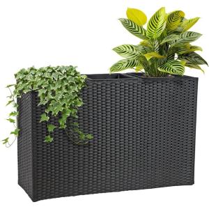 Sunnydaze 3-Section Tall Wicker Planter Box – 3 Removable Plastic Inserts – Rectangular Large Outdoor Planter – 33″ W x 11.75″ D x 21.5″ H(Without Trellis)