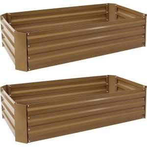 Sunnydaze 48-Inch Galvanized Steel Raised Garden Beds – Rectangle Planter for Vegetables and Flowers – Brown – Set of 2(Brown)
