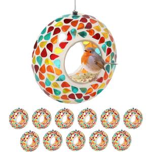 Sunnydaze 6-Inch Glass Mosaic Hanging Bird Feeder for Outdoors – Fly-Through Glass Bird Feeder for Cardinals, Jays, Finches and More – Confetti Mosaic – Set of 12(Confetti Mosaic)