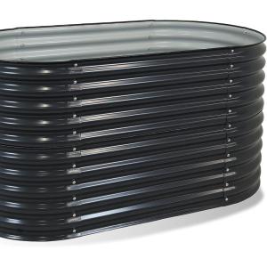 Sunnydaze 79-Inch Oval Raised Garden Bed – Stackable Steel Vegetable Flower Bed Planter Kit with Rubber Edge Trim – Green(Dark Gray)