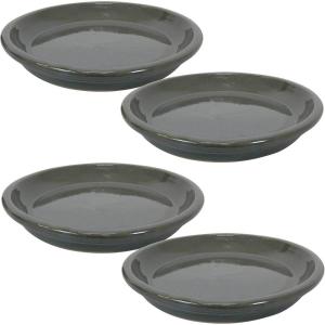 Sunnydaze 9-Inch Ceramic Plant Saucers – Plant Drip Trays for Outdoor Planter Flowerpot Drainage – Set of 4 – Gray(Gray)